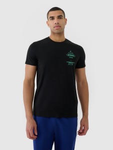 4F T-shirt regular z nadrukiem męski - czarny S
