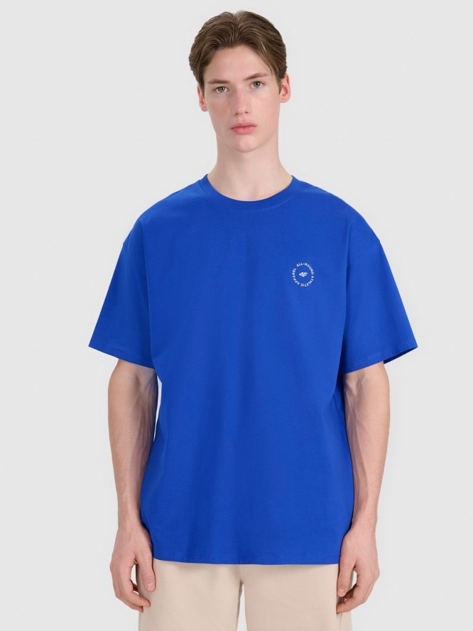 4F T-shirt oversize z nadrukiem męski - niebieski L