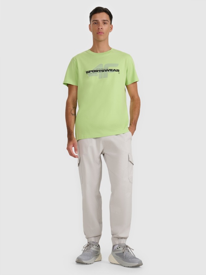4F T-shirt regular z nadrukiem męski - zielony S