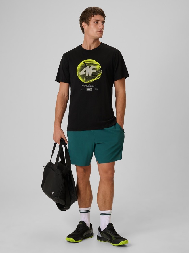 4F T-shirt regular z nadrukiem męski - czarny L