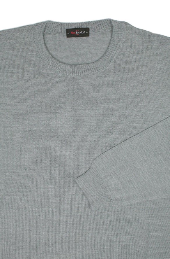 Sweter Jasny Szary Okrągły Dekolt (U-neck), Męski - MAX SHELDON