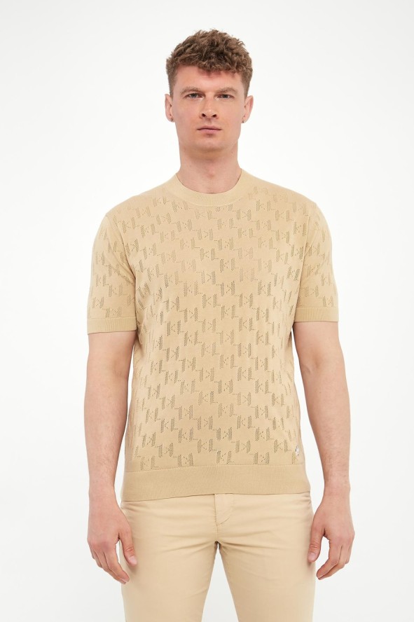 T-shirt męski z ażurowym logo KARL LAGERFELD