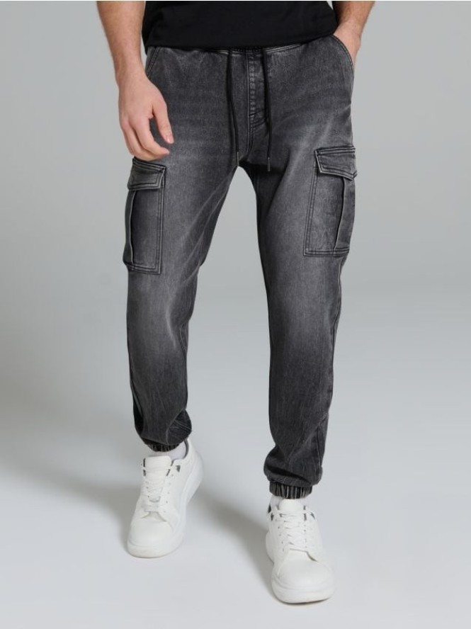 Jeansy jogger z efektem sprania - szary