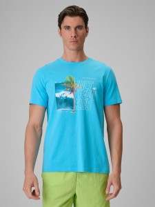 4F T-shirt regular z nadrukiem męski - niebieski L