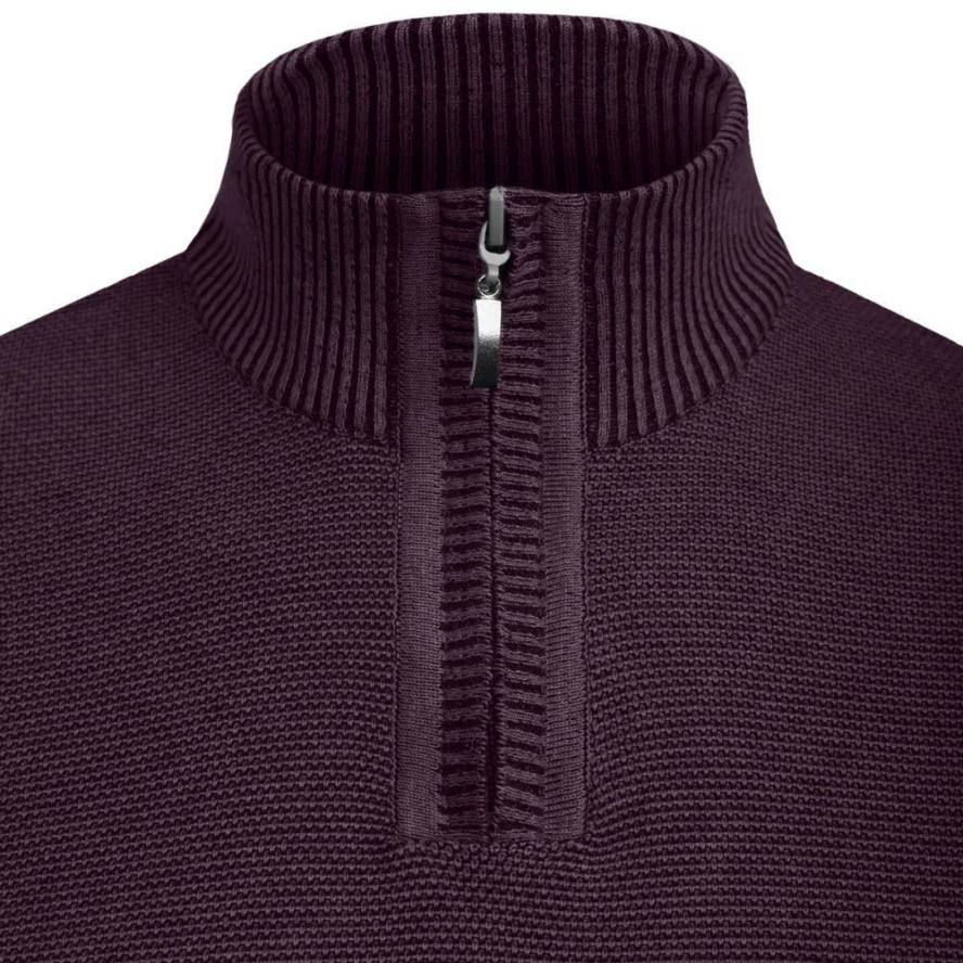 Wełniany Sweter z Wysokim Dekoltem na Zamek - Pako Jeans - Śliwkowy