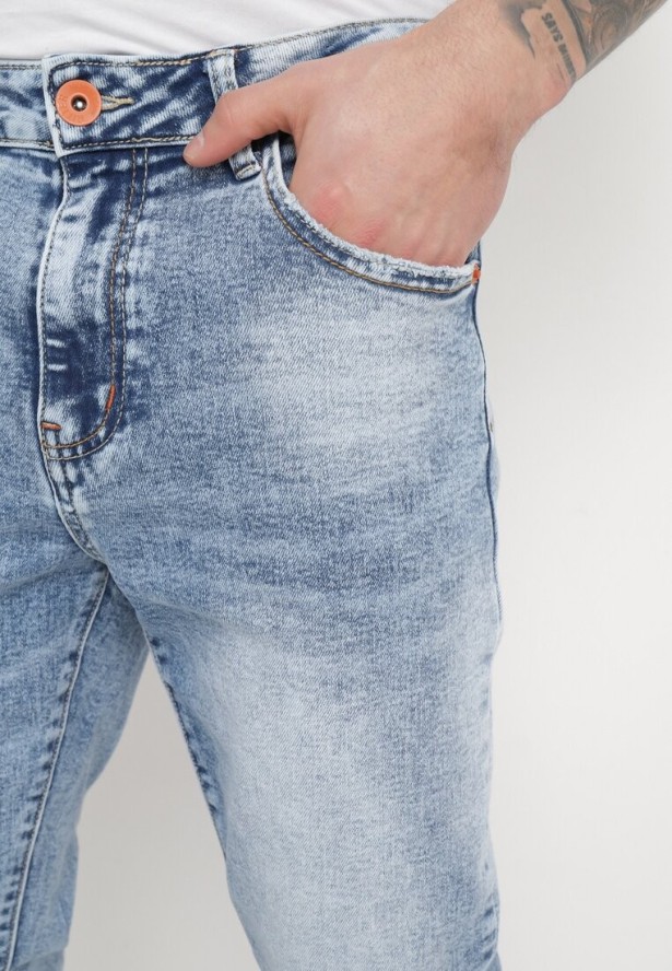 Niebieskie Jeansy Bawełniane o Dopasowanym Fasonie z Przetarciami i Dziurami Agistrea