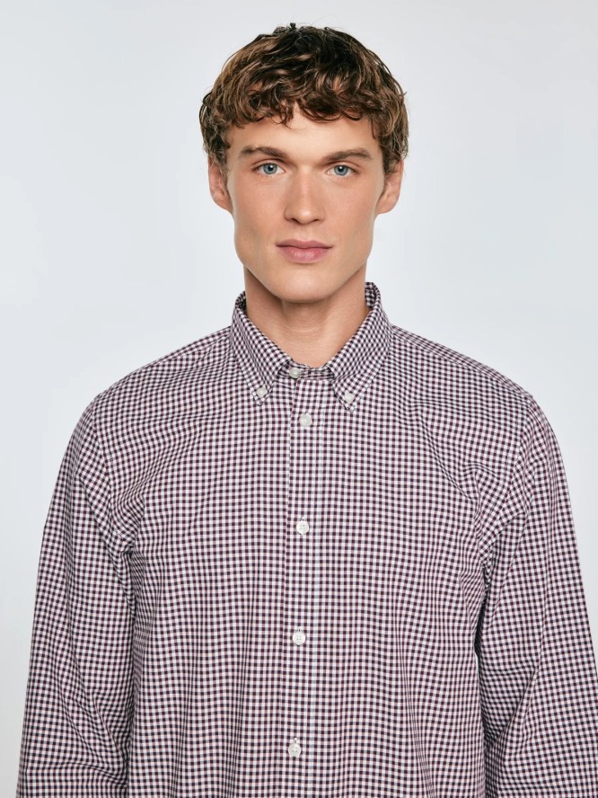 Koszula męska bawełniana w drobną kratę bordowa Gibbsoner 604