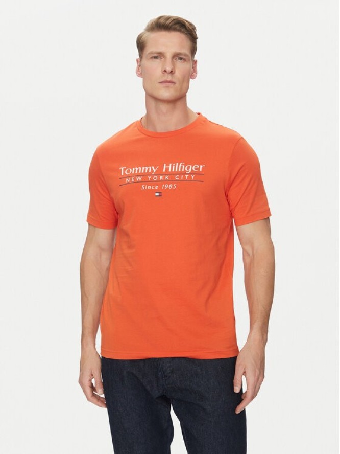 Tommy Hilfiger T-Shirt Center Stack MW0MW38621 Pomarańczowy Regular Fit
