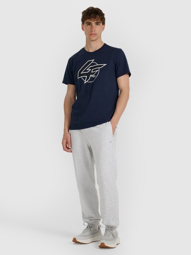 4F T-shirt regular z nadrukiem męski - granatowy L