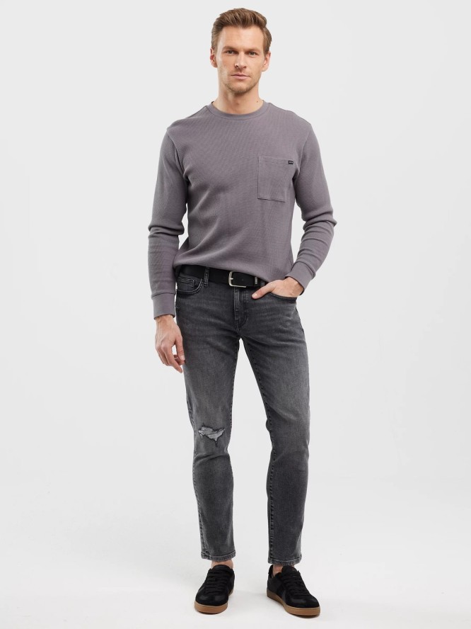 Jeansy męskie skinny z przetarciami 7/8 szare Jeffray Cropped 898