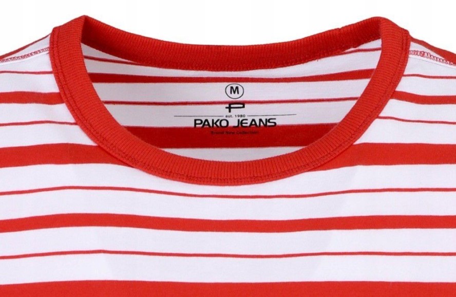 T-Shirt (Koszulka) Męska - Pako Jeans - Biało-Czerwona w Prążek