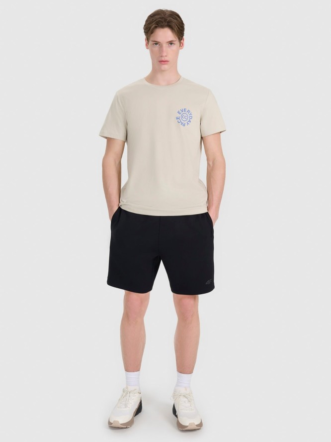 4F T-shirt regular z nadrukiem męski - beżowy XL