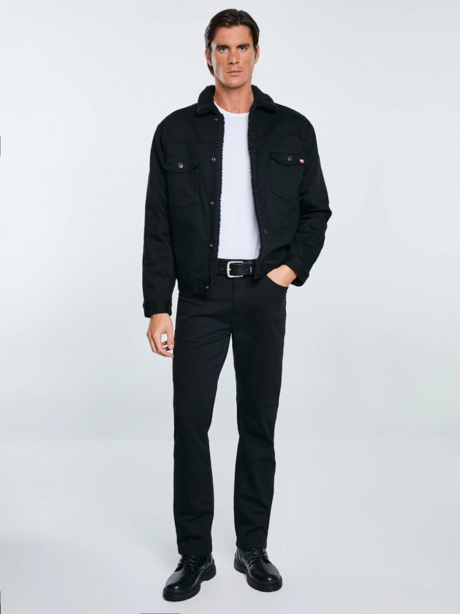 Kurtka męska jeansowa z futerkiem czarna Denver 915
