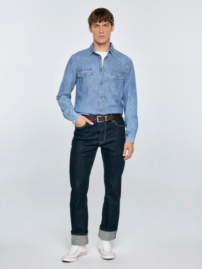 Koszula męska z imitacji jeansu niebieska Retinez 401