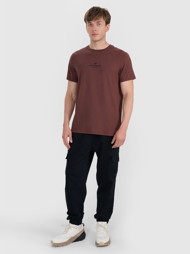 4F T-shirt regular z nadrukiem męski - brązowy L