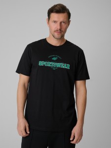 4F T-shirt regular z nadrukiem męski - czarny L