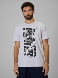 4F T-shirt regular z nadrukiem męski - szary XL