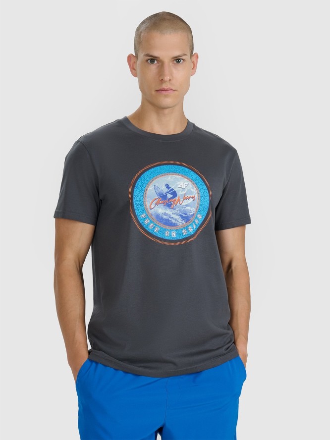 4F T-shirt regular z nadrukiem męski - szary M