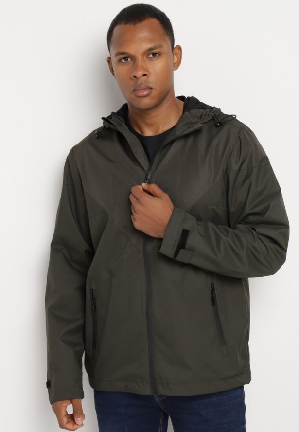 Ciemnozielona Kurtka Wiatrówka z Ociepleniem i Kapturem Nevetis