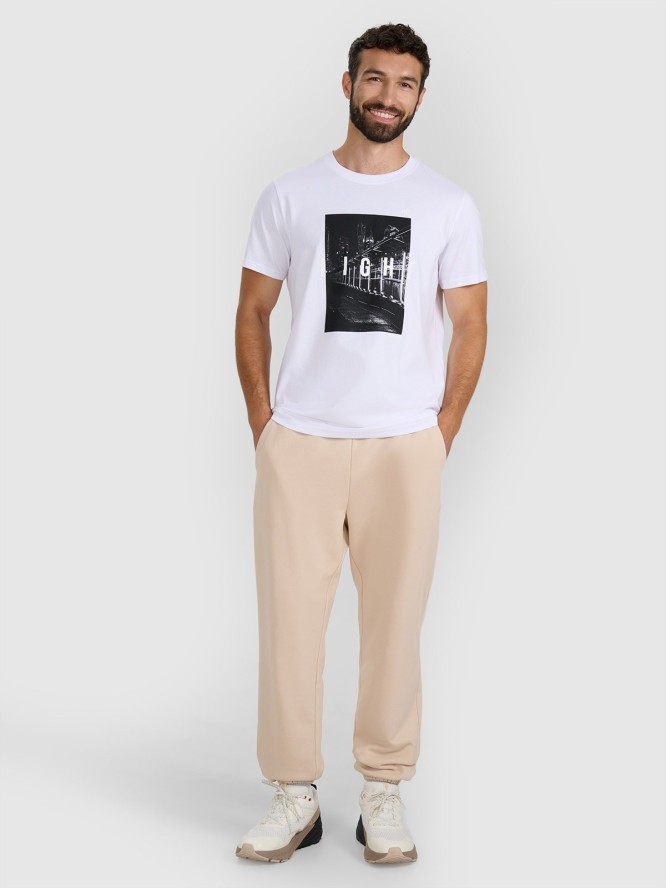 4F T-shirt regular z nadrukiem męski - biały XXL