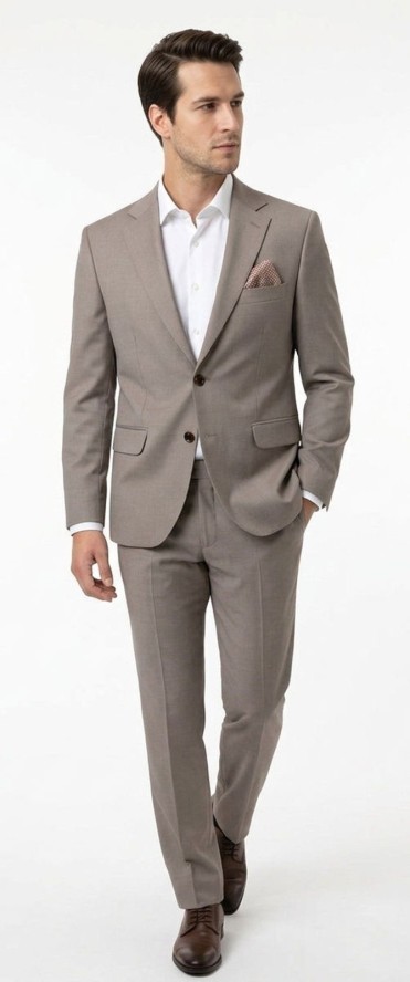 Taliowany Garnitur (Slim) - MEN'SFIELD - Beżowy