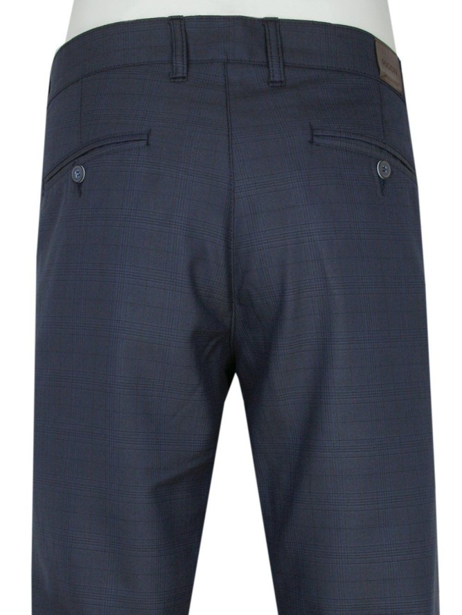 Eleganckie Męskie Spodnie - RIGON - Granat w Delikatną Kratkę