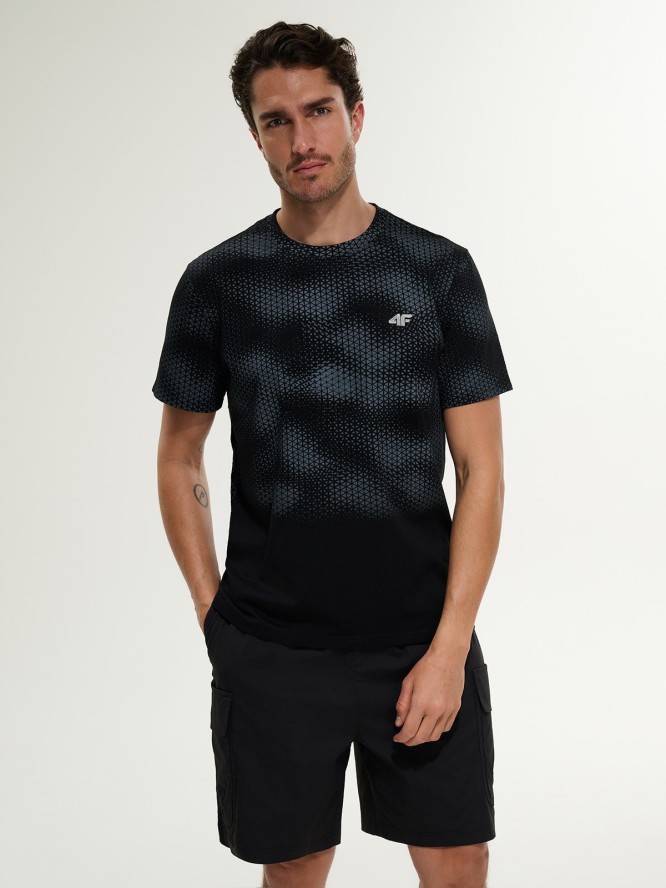 4F T-shirt regular z nadrukiem męski - czarny S
