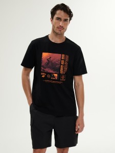 4F T-shirt relaxed z nadrukiem męski - czarny L