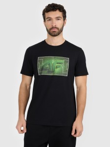 4F T-shirt regular z nadrukiem męski - czarny L