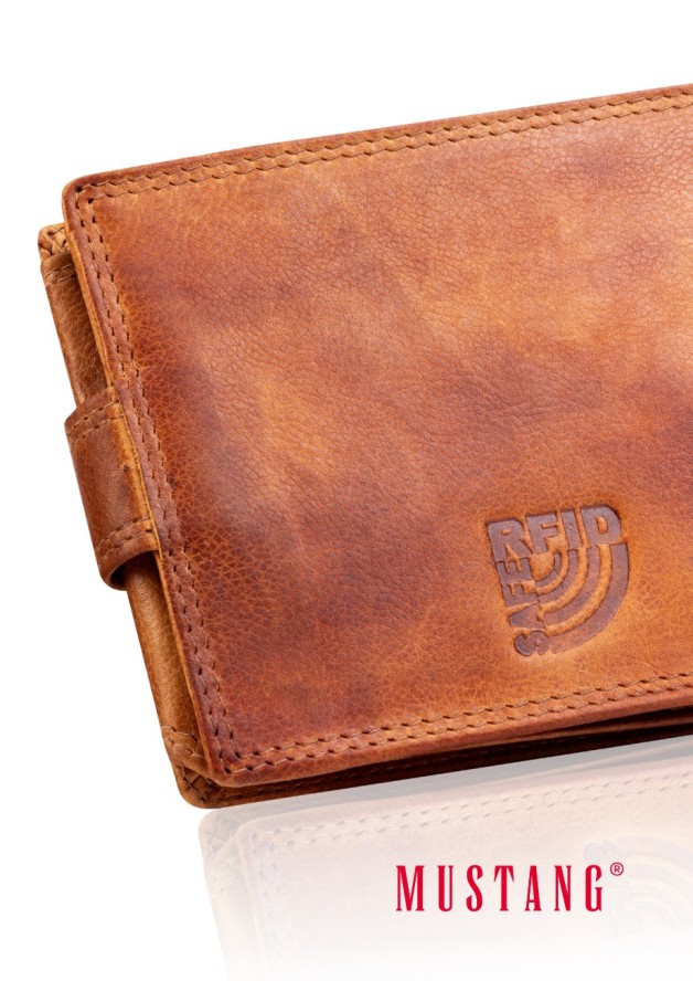 MUSTANG Denimo Wallet Side Opening With Button SKÓRZANY PORTFEL POJEMNY MA KARTY PREMIUM RFID