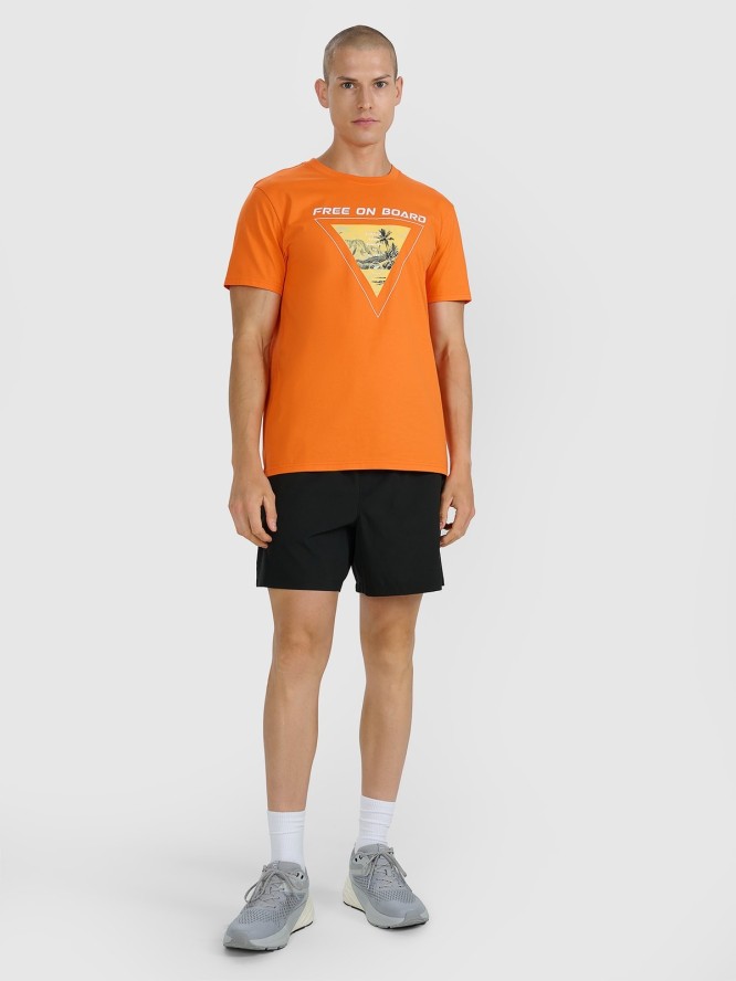 4F T-shirt regular z nadrukiem męski - pomarańczowy XXL