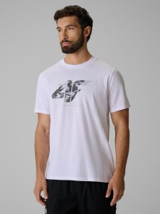 4F T-shirt regular z nadrukiem męski - biały M