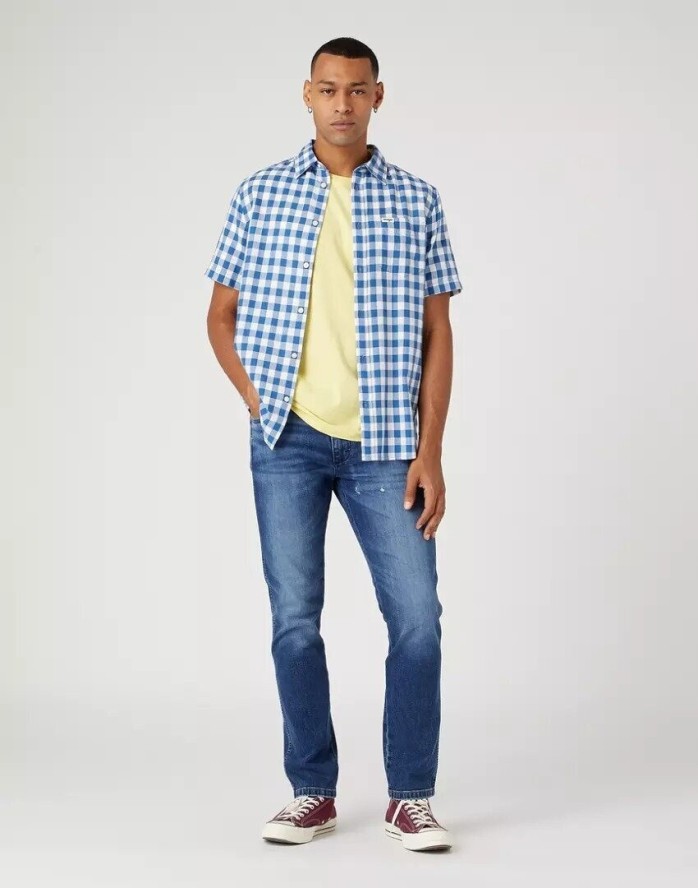 WRANGLER LARSTON MĘSKIE SPODNIE JEANSOWE JEANSY DARKLY WORN W18SD239W 112331093