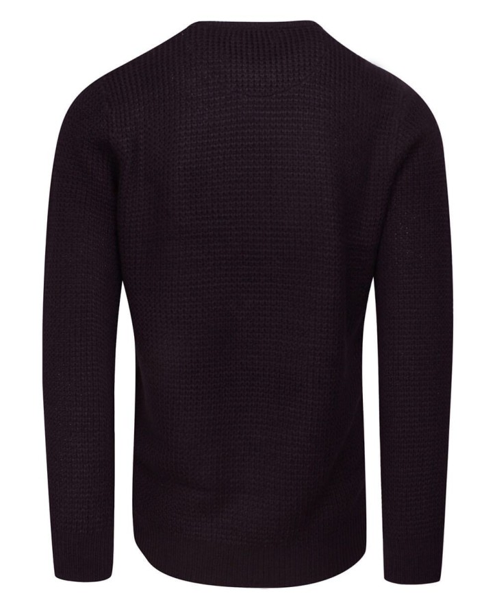 Sweter Bordowy, Burgundowy w Gruby Dziergany Splot, U-neck, Męski -BRAVE SOUL