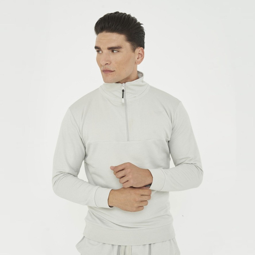 Bluza sportowa z bawełny F CLUB jasnoszara z 1/4 zamkiem