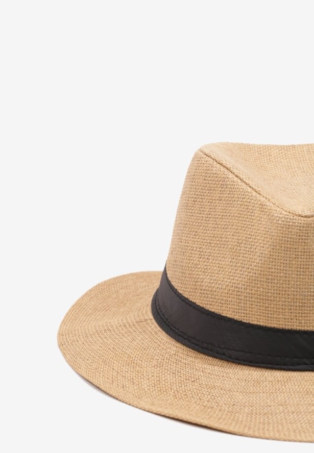 Ciemnobeżowa Czapka Kapelusz z Ozdobną Tasiemką Tinasolla