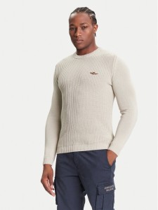 Aeronautica Militare Sweter 252MA1571UL00409 Beżowy Slim Fit