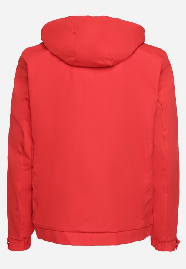 Czerwona Jednorzędowa Kurtka z Odpinanym Kapturem i Napami przy Rękawach Elondraea