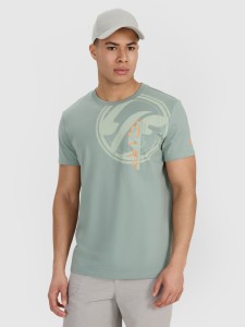 4F T-shirt regular z nadrukiem męski - oliwkowy XXL