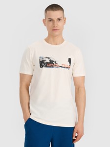 4F T-shirt regular z nadrukiem męski - biały L