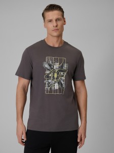 4F T-shirt regular z nadrukiem męski - szary S
