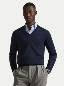 Polo Ralph Lauren Sweter Ls Sf Vn Pp 710670789004 Granatowy Slim Fit