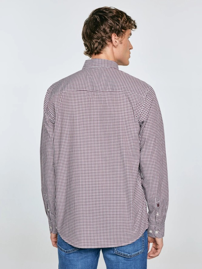 Koszula męska bawełniana w drobną kratę bordowa Gibbsoner 604