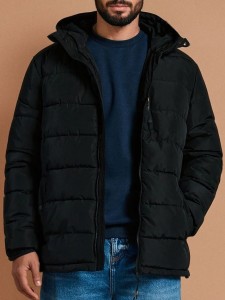 Kurtka puffer z kapturem - czarny