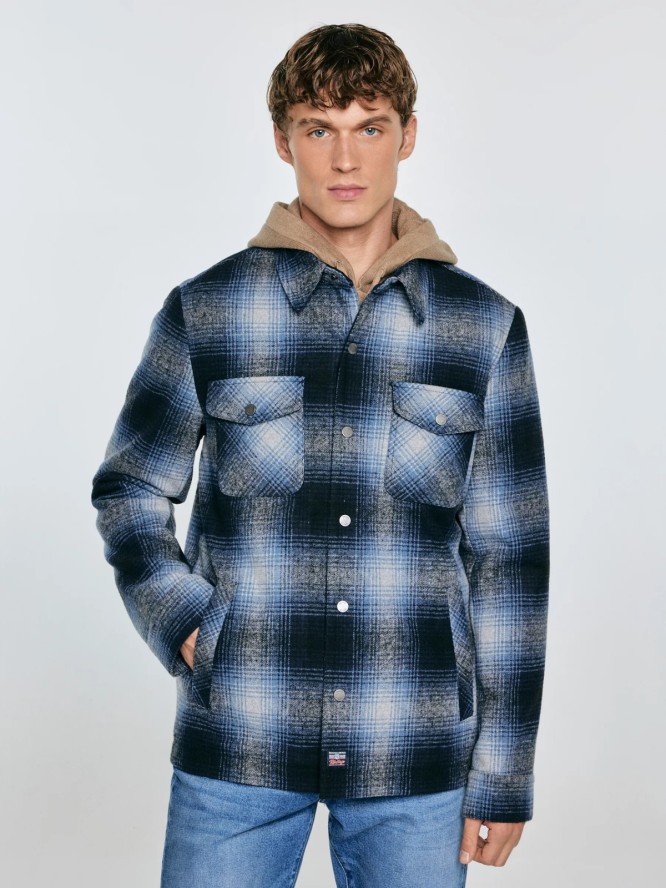 Kurtka męska koszulowa w kratę granatowa Obis 403