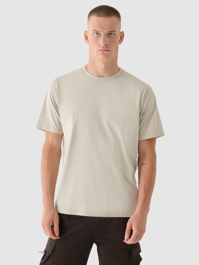 4F T-shirt oversize z nadrukiem męski - beżowy L