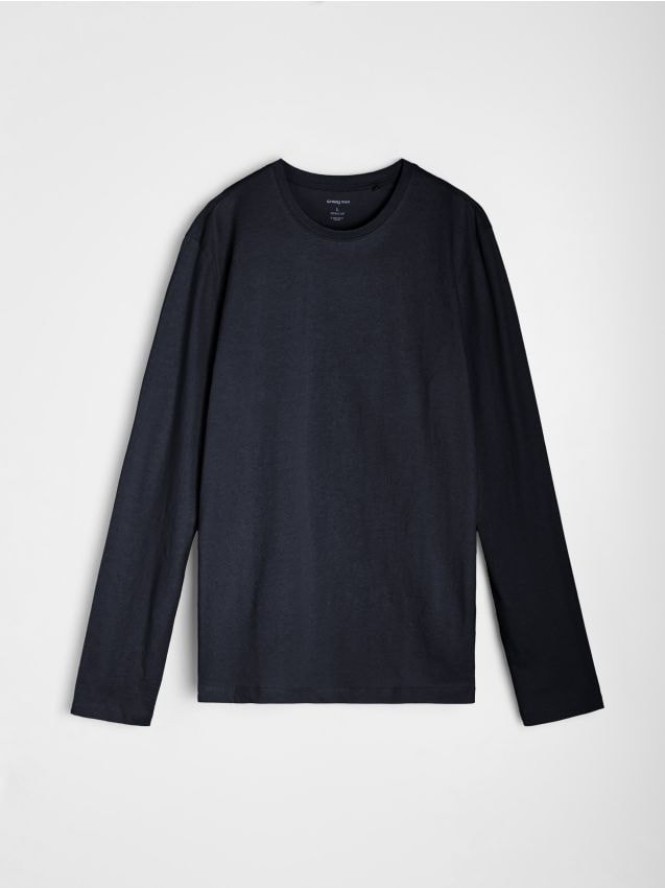 Bawełniana koszulka z długimi rękawami - granatowy