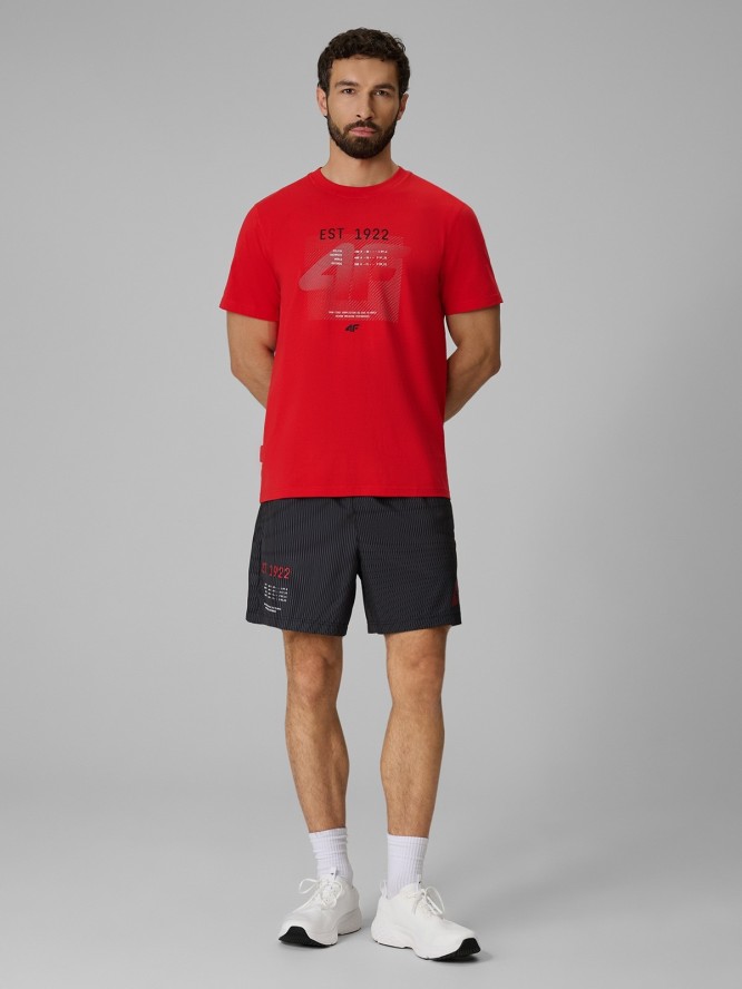 4F T-shirt regular z nadrukiem męski - czerwony L