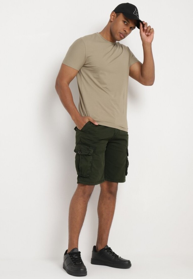 Zielone Szorty Bawełniane w Stylu Cargo z Klapami na Kieszeniach Quoolia