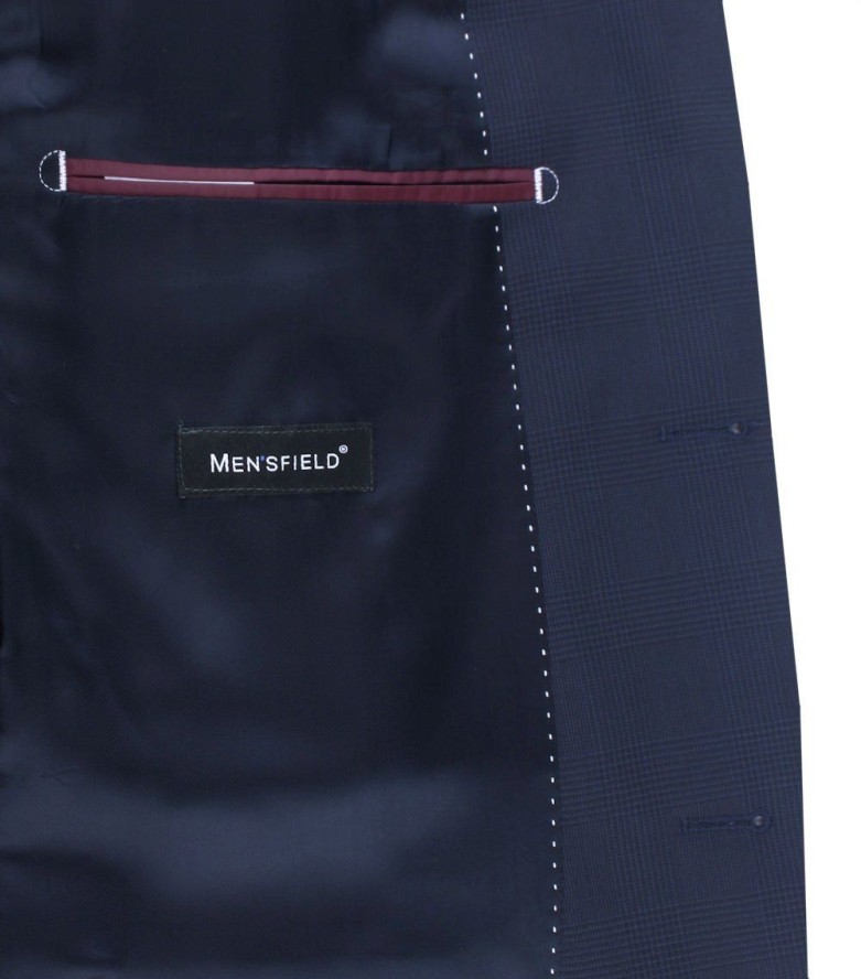 Elegancki Garnitur Wełniany, Wyszczuplony (Slim) - MEN'SFIELD - Granatowy